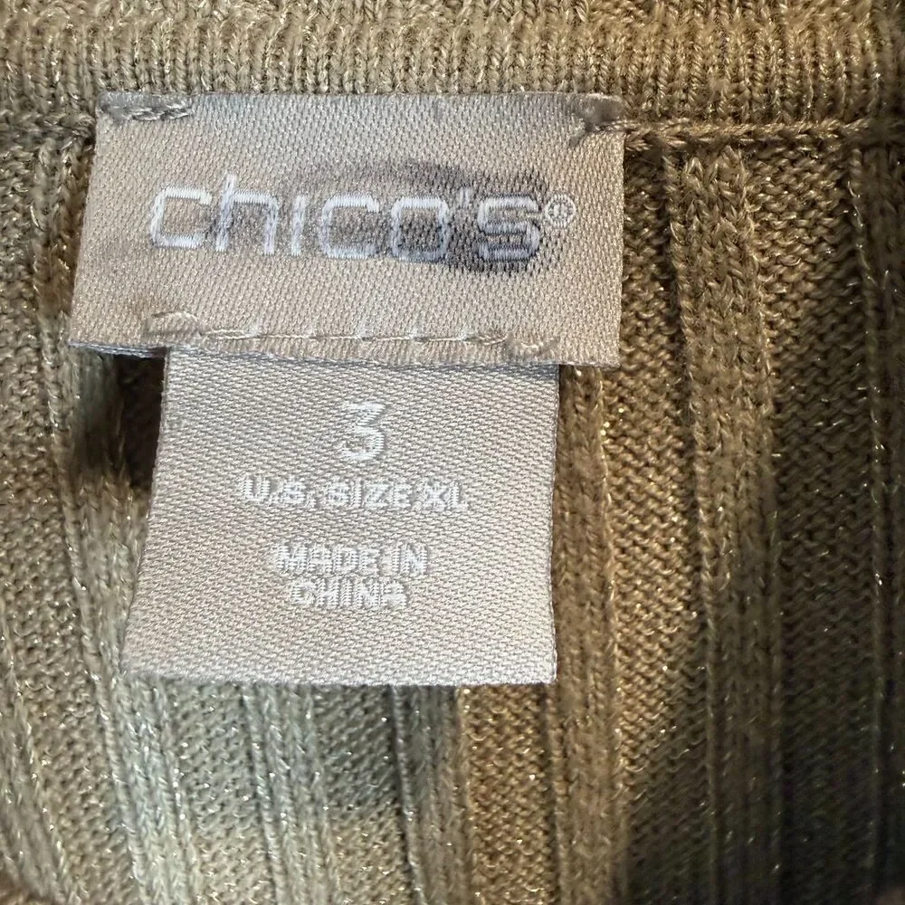 Chico's Long Sleeve Gold Metallic Turtleneck Sweater Size XL Office Party